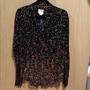 Maeve Anthropologie Black Top with Colorful Dots